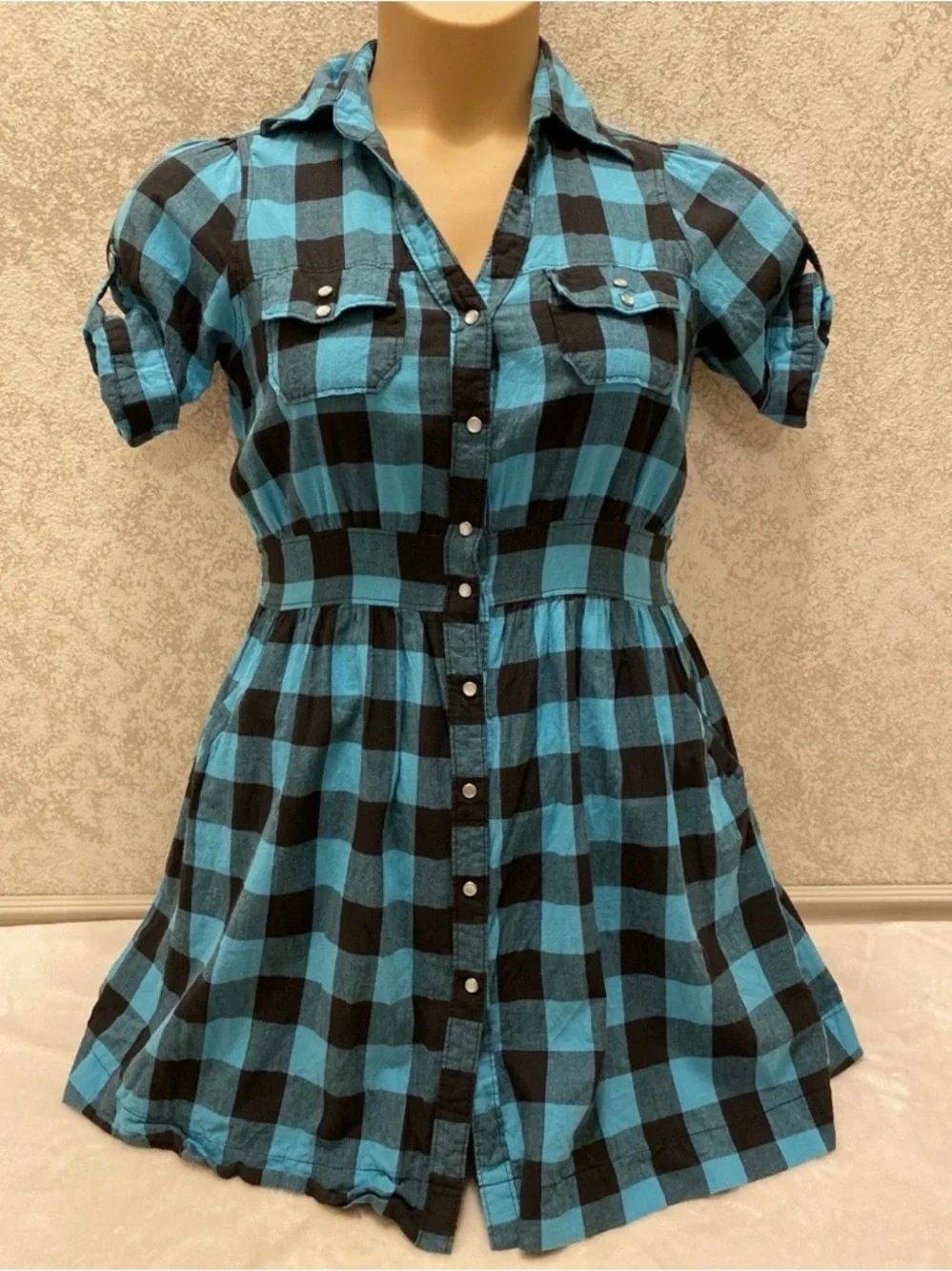 Cotton Express Blue and Black Gingham Dress